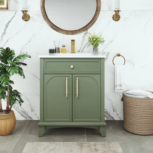 27.8 Inch Vanity Sink Combo with Painted Surface, Mid-Century Freestanding Vanity Sink with Storage High 27.8 Inch Vanity Sink Combo with Painted Surface, Mid-Century Freestanding Vanity Sink with Storage High