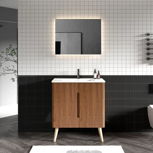 30 Inch Striped Vanity with Ceramic Sink with One Faucet Hole, Large Storage Freestanding Vanity, White Walnut 30 Inch Striped Vanity with Ceramic Sink with One Faucet Hole, Large Storage Freestanding Vanity, White Walnut