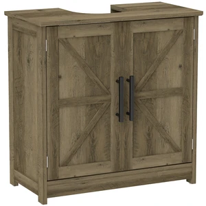 Pedestal Sink Storage Cabinet, Freestanding Sink Cabinet with Barn Doors and Adjustable Shelf Distressed, Light Gray Pedestal Sink Storage Cabinet, Freestanding Sink Cabinet with Barn Doors and Adjustable Shelf Distressed, Light Gray