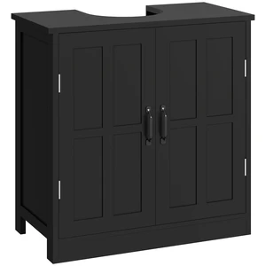 Pedestal Sink Storage Cabinet, Under Sink Cabinet with 2 Doors and Adjustable Shelf Vanity with Shape Cut Out, Black Pedestal Sink Storage Cabinet, Under Sink Cabinet with 2 Doors and Adjustable Shelf Vanity with Shape Cut Out, Black