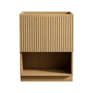 24 Inch Freestanding Cabinet Without Basin, Plywood Cabinet with Striped Doors and Open Storage Compartment Corolla 24 Inch Freestanding Cabinet Without Basin, Plywood Cabinet with Striped Doors and Open Storage Compartment Corolla