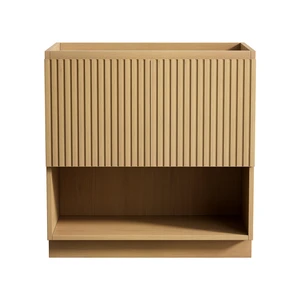 30 Inch Freestanding Cabinet Without Basin, Plywood Cabinet with Striped Doors and Open Storage Compartment Corolla 30 Inch Freestanding Cabinet Without Basin, Plywood Cabinet with Striped Doors and Open Storage Compartment Corolla