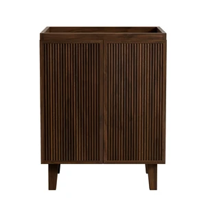 24 Inch Freestanding Vanity Base Only, Striped Doors Disassembled Sink Faucet and Drain Not Included Color, Walnut 24 Inch Freestanding Vanity Base Only, Striped Doors Disassembled Sink Faucet and Drain Not Included Color, Walnut