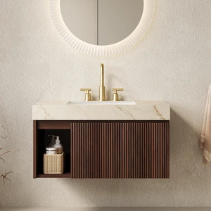 36 Inch Vanity and Sink, Floating Storage Cabinet Vein Sintered Stone Top and Ceramic Basin with Pre Drilled Faucet 36 Inch Vanity and Sink, Floating Storage Cabinet Vein Sintered Stone Top and Ceramic Basin with Pre Drilled Faucet
