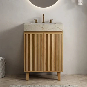 24 Inch Vanity and Sink, Freestanding Cabinet Vein Sintered Stone Top and Ceramic Basin with Pre Drilled Faucet Holes 24 Inch Vanity and Sink, Freestanding Cabinet Vein Sintered Stone Top and Ceramic Basin with Pre Drilled Faucet Holes