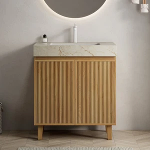 30 Inch Vanity and Sink, Freestanding Cabinet Vein Sintered Stone Top and Ceramic Basin with Pre Drilled Faucet Hole 30 Inch Vanity and Sink, Freestanding Cabinet Vein Sintered Stone Top and Ceramic Basin with Pre Drilled Faucet Hole