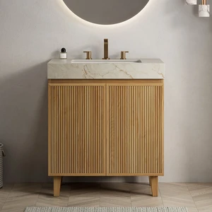 30 Inch Vanity and Sink, Freestanding Cabinet Vein Sintered Stone Top and Ceramic Basin with Pre Drilled Faucet Holes 30 Inch Vanity and Sink, Freestanding Cabinet Vein Sintered Stone Top and Ceramic Basin with Pre Drilled Faucet Holes