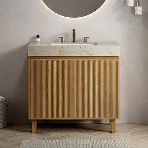 36 Inch Vanity and Sink, Freestanding Cabinet Vein Sintered Stone Top and Ceramic Basin with Pre Drilled Faucet Holes 36 Inch Vanity and Sink, Freestanding Cabinet Vein Sintered Stone Top and Ceramic Basin with Pre Drilled Faucet Holes
