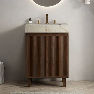 24 Inch Vanity and Sink, Freestanding Cabinet Vein Sintered Stone Top and Ceramic Basin with Pre Drilled Faucet Holes 24 Inch Vanity and Sink, Freestanding Cabinet Vein Sintered Stone Top and Ceramic Basin with Pre Drilled Faucet Holes