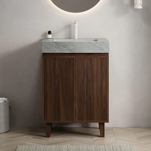 24 Inch Vanity and Sink, Freestanding Cabinet Carrara Vein Sintered Stone Top and Ceramic Basin with Pre Drilled Faucet 24 Inch Vanity and Sink, Freestanding Cabinet Carrara Vein Sintered Stone Top and Ceramic Basin with Pre Drilled Faucet