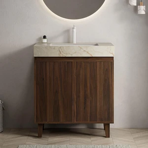 30 Inch Vanity and Sink, Freestanding Cabinet Vein Sintered Stone Top and Ceramic Basin with Pre Drilled Faucet Hole 30 Inch Vanity and Sink, Freestanding Cabinet Vein Sintered Stone Top and Ceramic Basin with Pre Drilled Faucet Hole
