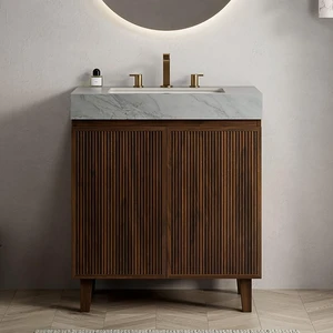 30 Inch Vanity and Sink, Freestanding Cabinet Carrara Vein Sintered Stone Top and Ceramic Basin with Pre Drilled Faucet 30 Inch Vanity and Sink, Freestanding Cabinet Carrara Vein Sintered Stone Top and Ceramic Basin with Pre Drilled Faucet