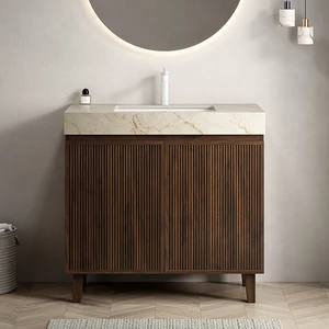36 Inch Vanity and Sink, Freestanding Cabinet Vein Sintered Stone Top and Ceramic Basin with Pre Drilled Faucet Hole 36 Inch Vanity and Sink, Freestanding Cabinet Vein Sintered Stone Top and Ceramic Basin with Pre Drilled Faucet Hole