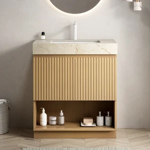 30 Inch Vanity and Sink, Freestanding Cabinet Vein Sintered Stone Top and Ceramic Basin with Pre Drilled Faucet Hole 30 Inch Vanity and Sink, Freestanding Cabinet Vein Sintered Stone Top and Ceramic Basin with Pre Drilled Faucet Hole