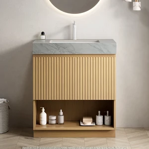 30 Inch Vanity and Sink, Freestanding Cabinet Carrara Vein Sintered Stone Top and Ceramic Basin with Pre Drilled Faucet 30 Inch Vanity and Sink, Freestanding Cabinet Carrara Vein Sintered Stone Top and Ceramic Basin with Pre Drilled Faucet