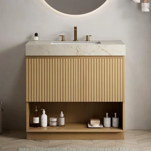 36 Inch Vanity and Sink, Freestanding Cabinet Vein Sintered Stone Top and Ceramic Basin with Pre Drilled Faucet Holes 36 Inch Vanity and Sink, Freestanding Cabinet Vein Sintered Stone Top and Ceramic Basin with Pre Drilled Faucet Holes