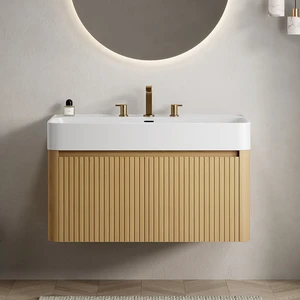36 Inch Vanity and Sink, Floating Storage Cabinet Solid Surface Integrated Basin with Pre Drilled Faucet Holes 36 Inch Vanity and Sink, Floating Storage Cabinet Solid Surface Integrated Basin with Pre Drilled Faucet Holes