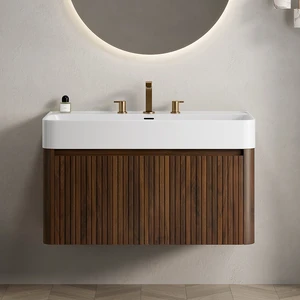 36 Inch Vanity and Sink, Floating Storage Cabinet Solid Surface Integrated Basin with Pre Drilled Faucet Holes 36 Inch Vanity and Sink, Floating Storage Cabinet Solid Surface Integrated Basin with Pre Drilled Faucet Holes