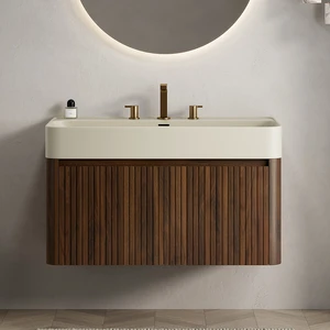 36 Inch Vanity and Sink, Floating Storage Cabinet Solid Surface Integrated Basin with Pre Drilled Faucet Holes 36 Inch Vanity and Sink, Floating Storage Cabinet Solid Surface Integrated Basin with Pre Drilled Faucet Holes