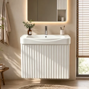 Wall Inch Vanity with Ceramic Sink with One Faucet Holes, Cabinet Soft Close Doors Pre Installed and Completed, White Wall Inch Vanity with Ceramic Sink with One Faucet Holes, Cabinet Soft Close Doors Pre Installed and Completed, White