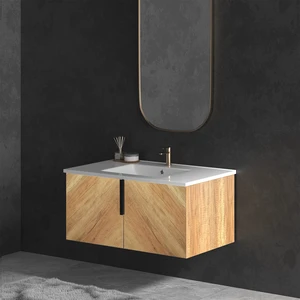 36 Inch Vanity Cabinet with Engineered Stone Sink Oak Wall Mounted Floating Vanity with Doors, Drain Faucet, Golden 36 Inch Vanity Cabinet with Engineered Stone Sink Oak Wall Mounted Floating Vanity with Doors, Drain Faucet, Golden