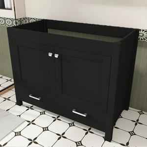 42 Inch Vanity with Soft Close Functional Cabinet, Single Drawer MDF with Water Based Finish Sink Not Included, Black 42 Inch Vanity with Soft Close Functional Cabinet, Single Drawer MDF with Water Based Finish Sink Not Included, Black