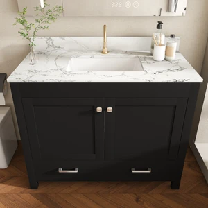 43 Inch Vanity Set with Artificial Marble Top, Fluted Cabinet with Soft Close Doors and Drawers MDF Board with Water 43 Inch Vanity Set with Artificial Marble Top, Fluted Cabinet with Soft Close Doors and Drawers MDF Board with Water