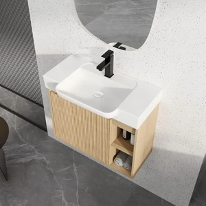 28 Inch Wall Mounted Vanity with Ceramic Sink and Soft Close Door, Packing, Oak, Plywood, Vanities 28 Inch Wall Mounted Vanity with Ceramic Sink and Soft Close Door, Packing, Oak, Plywood, Vanities