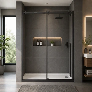 60 Inch 78 Inch Frameless Sliding Shower Door, 16 SGCC Tempered Clear Glass Reversible Black Finish Stainless Steel 60 Inch 78 Inch Frameless Sliding Shower Door, 16 SGCC Tempered Clear Glass Reversible Black Finish Stainless Steel
