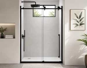 Frameless Sliding Shower Door 60 Inch 78 Inch, 16 SGCC Tempered Clear Glass Reversible Installation Black Finish Frameless Sliding Shower Door 60 Inch 78 Inch, 16 SGCC Tempered Clear Glass Reversible Installation Black Finish