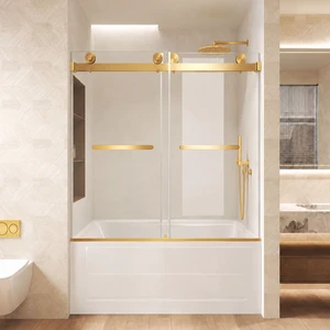 Frameless Double Sliding Shower Door 56 to 60 Inch 62 Inch, 16 8 mm Tempered Glass Explosion Proof Film Stainless Frameless Double Sliding Shower Door 56 to 60 Inch 62 Inch, 16 8 mm Tempered Glass Explosion Proof Film Stainless