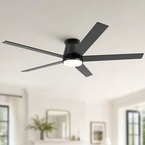 60 Inch Flush Mount Ceiling Fan, Low Profile Ceiling Fan Motor Reversible Speed Dimmable LED for Living Dining, Black 60 Inch Flush Mount Ceiling Fan, Low Profile Ceiling Fan Motor Reversible Speed Dimmable LED for Living Dining, Black