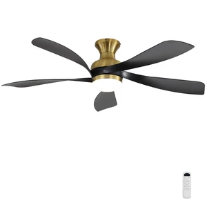 52 Inch Ceiling Fan, Dimmable with Memory Function Motor Quiet Operation ABS Blades, Black Gold, ABS, Fans 52 Inch Ceiling Fan, Dimmable with Memory Function Motor Quiet Operation ABS Blades, Black Gold, ABS, Fans