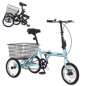 Folding Tricycle for Adults, 14 Inch 3 Wheel Bikes for Adults with Basket Pre Assembled Collapsible Steel Frame Folding Tricycle for Adults, 14 Inch 3 Wheel Bikes for Adults with Basket Pre Assembled Collapsible Steel Frame