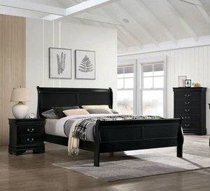 Full Size Bed Louis Phillipe Solidwood 1 pc Bed Sleigh Black, Solid Wood, Beds Frames Bases Full Size Bed Louis Phillipe Solidwood 1 pc Bed Sleigh Black, Solid Wood, Beds Frames Bases