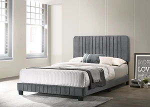 Sleek Full Bed, Gray, Velvet, Beds Frames Bases Sleek Full Bed, Gray, Velvet, Beds Frames Bases