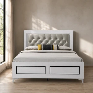 Casilda Leatherette and Eastern King Bed LED, Gray White, Fabric, Solid Wood and Synthetic Wood, Beds Frames Bases Casilda Leatherette and Eastern King Bed LED, Gray White, Fabric, Solid Wood and Synthetic Wood, Beds Frames Bases