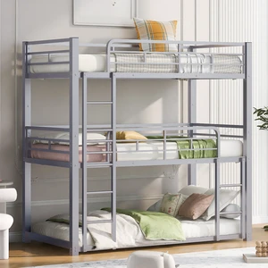Metal Twin Size Triple Bunk Bed, Old SKU, Silver, Beds Frames Bases Metal Twin Size Triple Bunk Bed, Old SKU, Silver, Beds Frames Bases