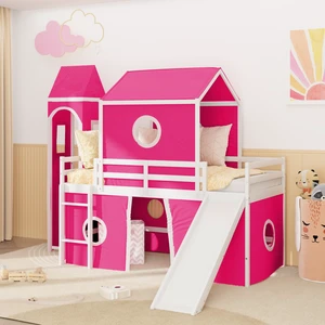 Twin Size Loft Bed with Slide Pink Tent and Tower Old SKU, Solid Wood, Beds Frames Bases Twin Size Loft Bed with Slide Pink Tent and Tower Old SKU, Solid Wood, Beds Frames Bases