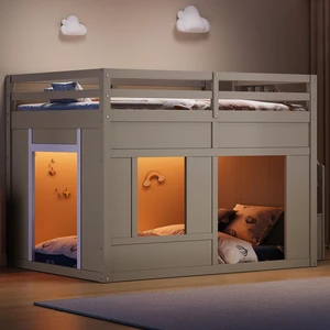Full Size Loft Bed with Storage Stairs and Built in LED Lights, Eta, Antique Grey, Solid Wood and MDF, Beds Frames Bases Full Size Loft Bed with Storage Stairs and Built in LED Lights, Eta, Antique Grey, Solid Wood and MDF, Beds Frames Bases