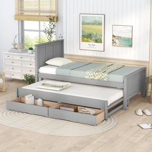 Twin Size Platform Bed with Trundle and Drawers, Old SKU, Gray, Pine, Beds Frames Bases Twin Size Platform Bed with Trundle and Drawers, Old SKU, Gray, Pine, Beds Frames Bases