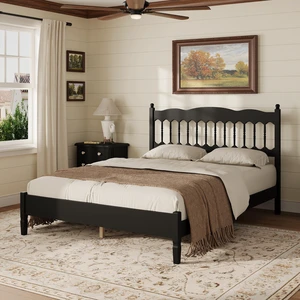 Countryside Queen Size Wooden Bed Frame with Spindle Headboard, Heavy Duty Platform Bed with Slats Support Box Spring Countryside Queen Size Wooden Bed Frame with Spindle Headboard, Heavy Duty Platform Bed with Slats Support Box Spring
