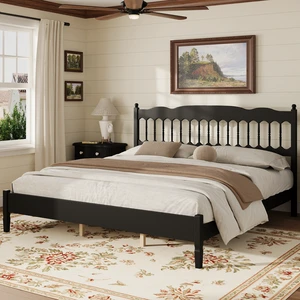 Countryside King Size Wooden Bed Frame with Spindle Headboard, Heavy Duty Platform Bed with Slats Support Box Spring Countryside King Size Wooden Bed Frame with Spindle Headboard, Heavy Duty Platform Bed with Slats Support Box Spring