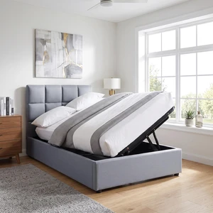 Twin Size Upholstered Platform Bed with Hydraulic Storage System, Gray, Linen, Beds Frames Bases Twin Size Upholstered Platform Bed with Hydraulic Storage System, Gray, Linen, Beds Frames Bases