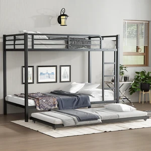 Twin Over Twin Metal Bunk Bed with Size Trundle, Black, Beds Frames Bases Twin Over Twin Metal Bunk Bed with Size Trundle, Black, Beds Frames Bases