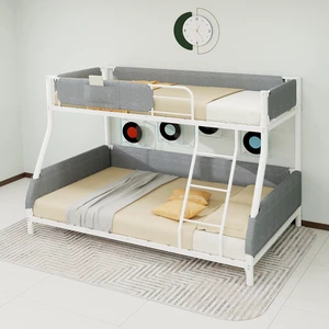 Twin Over Full Metal Bunk Bed with Detachable Linen Storage Bags Space Saving Design for Kids and Adults, Dark Gray Twin Over Full Metal Bunk Bed with Detachable Linen Storage Bags Space Saving Design for Kids and Adults, Dark Gray