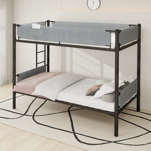 Iron Twin Bunk Bed with Removable Linen Storage Pockets, Convertible Into Two Beds Space Saving Design Adjustable Iron Twin Bunk Bed with Removable Linen Storage Pockets, Convertible Into Two Beds Space Saving Design Adjustable