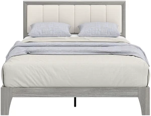 Full Size Bed Frame with Upholstered Headboard, Platform Bed Frame with Wooden Slats Box Spring Needed Easy Assembly Full Size Bed Frame with Upholstered Headboard, Platform Bed Frame with Wooden Slats Box Spring Needed Easy Assembly
