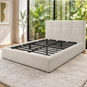 Queen Size Compression Bed Upholstered Bed Frame with Headboard, Vacuum Sealed Foam with Metal Slats Box Spring Needed Queen Size Compression Bed Upholstered Bed Frame with Headboard, Vacuum Sealed Foam with Metal Slats Box Spring Needed