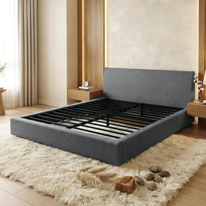 King Size Compression Bed Wraparound Design with Vacuum Sealed Foam, Iron Frame Assembly Required, Grey, Cotton Linen King Size Compression Bed Wraparound Design with Vacuum Sealed Foam, Iron Frame Assembly Required, Grey, Cotton Linen
